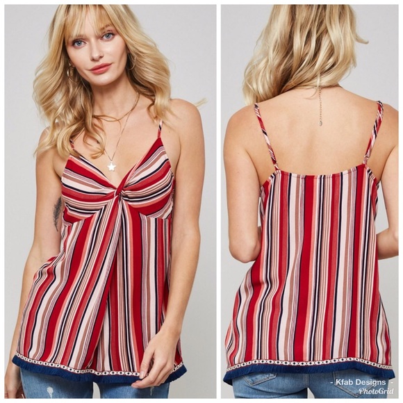 ❤️LAST 1! Striped Front Knot Fringe Hem Cami! - Picture 2 of 6